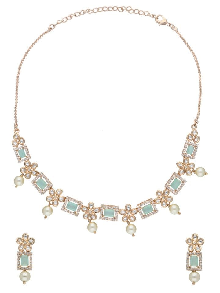 AD With Kundan Necklace Set in Rose Gold Finish - CNB1202