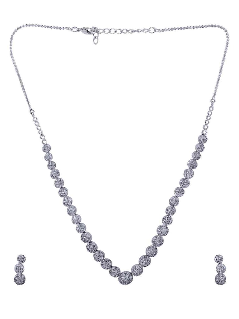 Amercan Diamond / Cz Necklace Set in Rhodium Finish - CNB1227