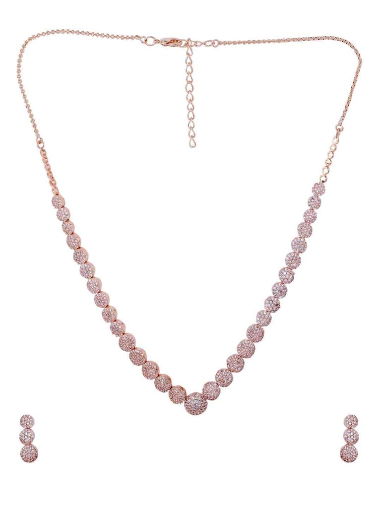 Amercan Diamond / Cz Necklace Set in Rose Gold Finish - CNB1228