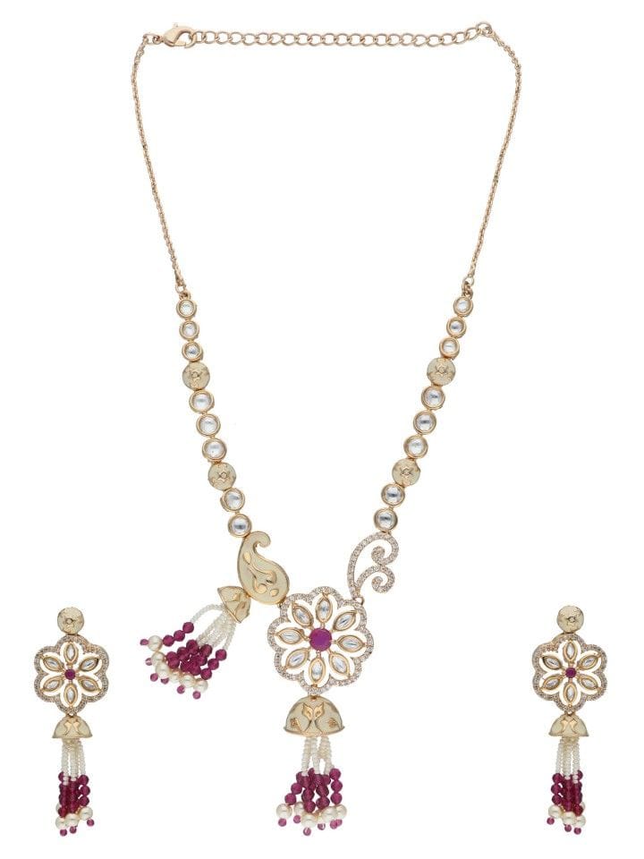 AD With Kundan Necklace Set in Rose Gold Finish - CNB1247