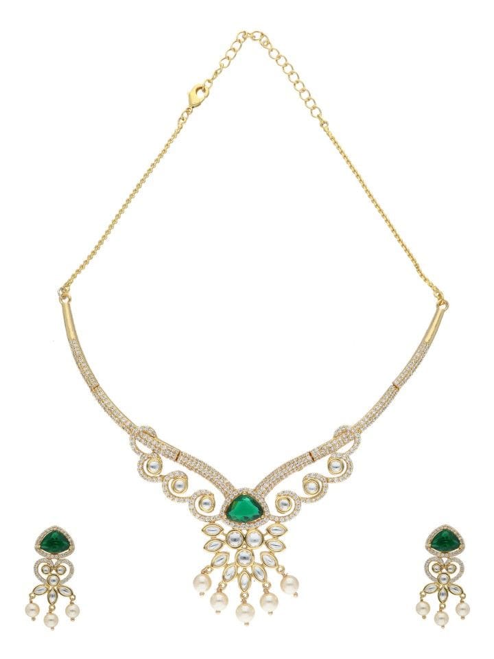 AD With Kundan Necklace Set in Gold Finish - CNB1265