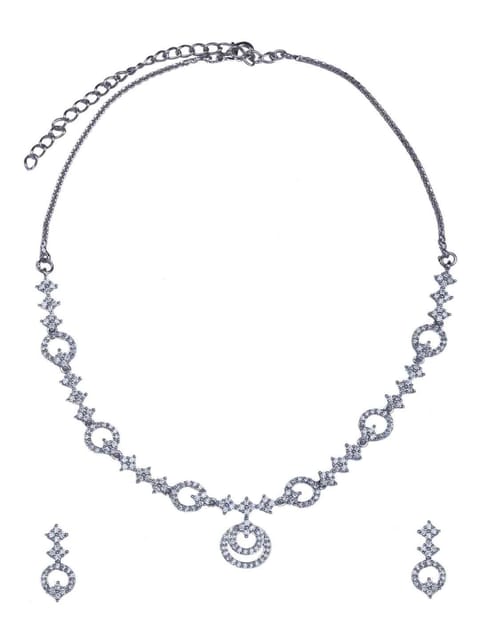 Amercan Diamond / Cz Necklace Set in Rhodium Finish - CNB844
