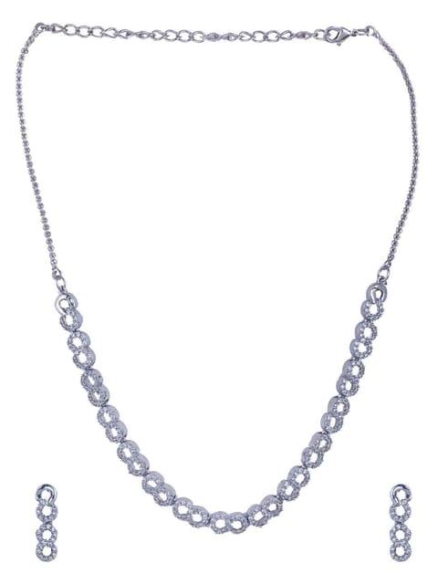 Amercan Diamond / Cz Necklace Set in Rhodium Finish - CNB852