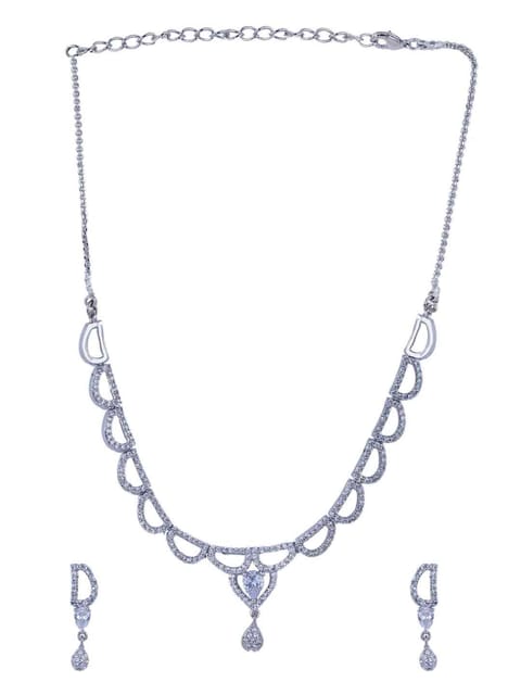 Amercan Diamond / Cz Necklace Set in Rhodium Finish - CNB853