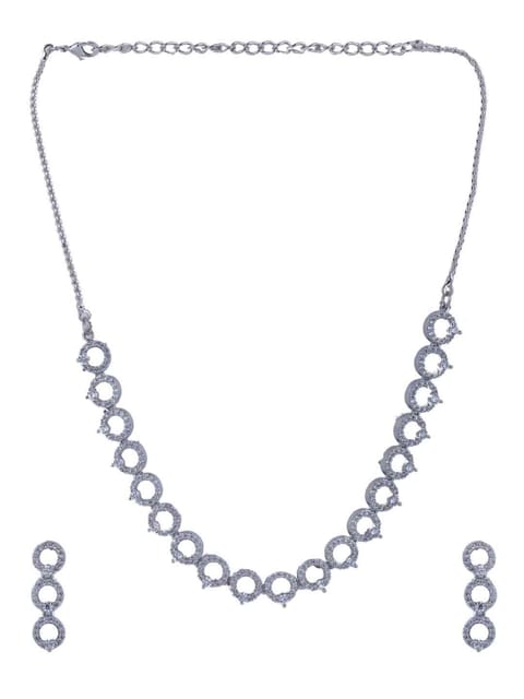 Amercan Diamond / Cz Necklace Set in Rhodium Finish - CNB877