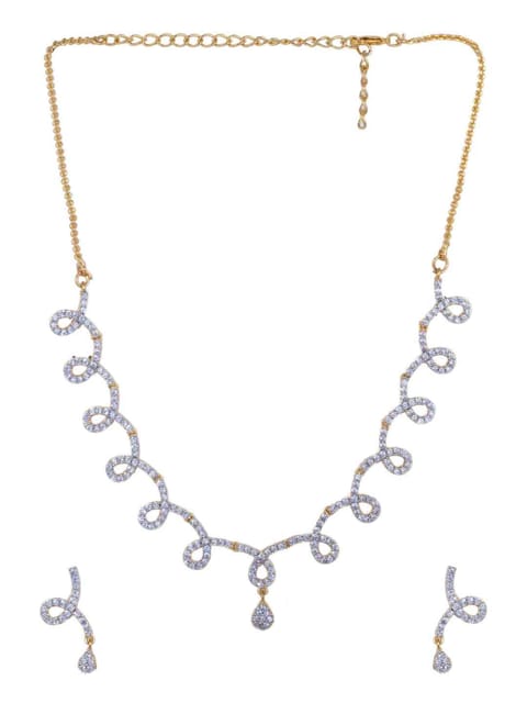 Amercan Diamond / Cz Necklace Set in 2 Tone Color Finish - CNB906