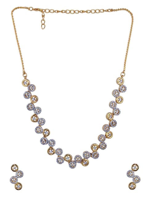 Amercan Diamond / Cz Necklace Set in 2 Tone Color Finish - CNB918