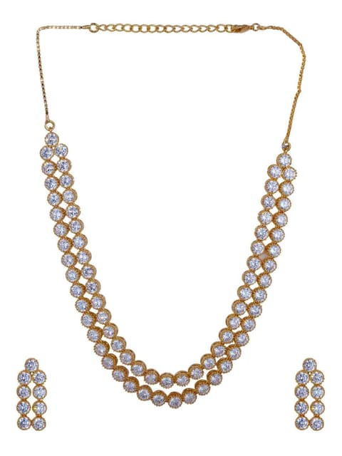 Solitaire Amercan Diamond / Cz Necklace Set in Gold Finish - CNB928