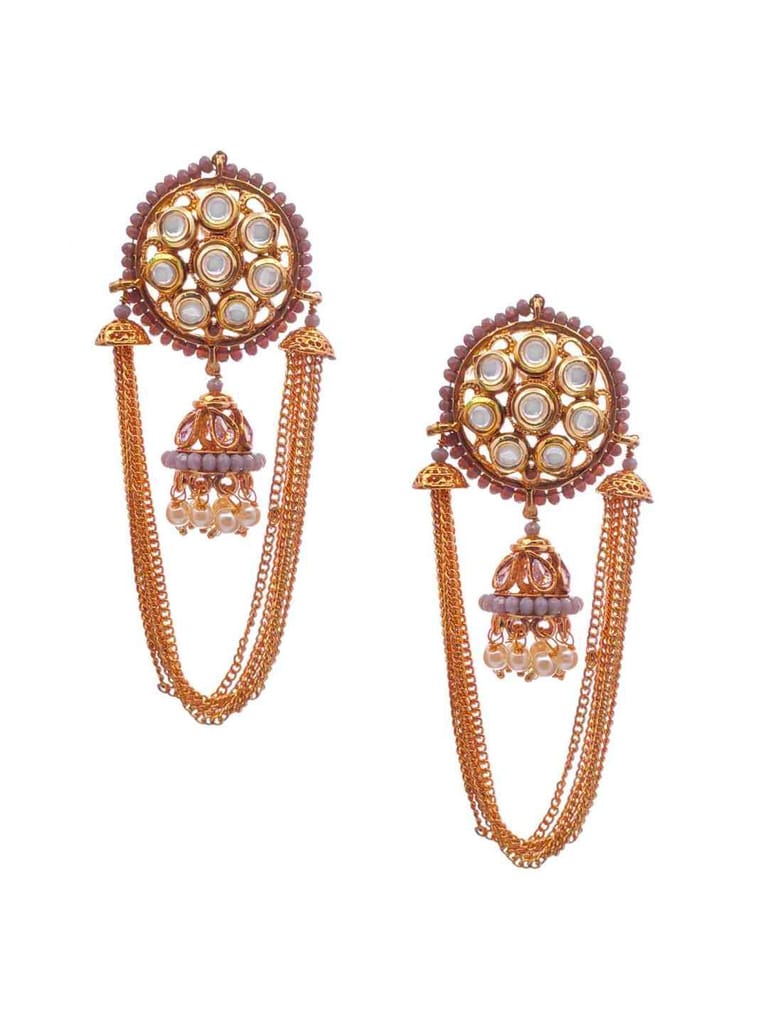 Traditional Kundan Jhumka Earring in Oxidised Gold Finish - CNB480