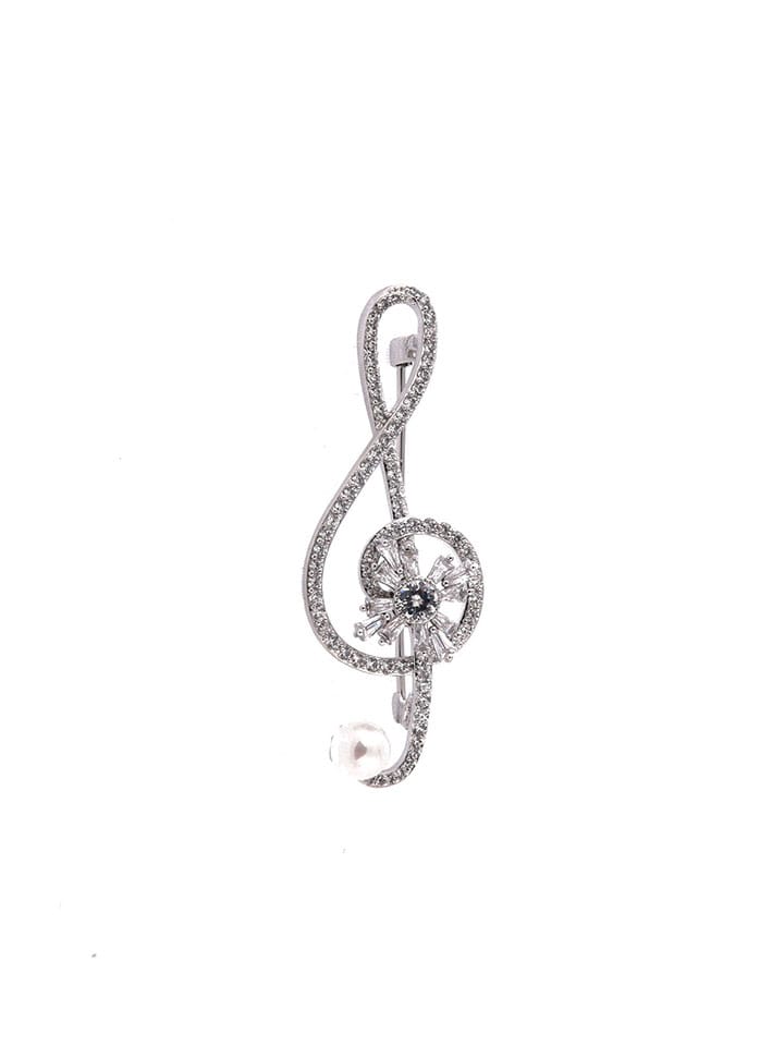 AD / CZ Brooch in White color and Rhodium finish - CNB4599