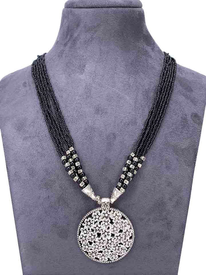 Oxidised Long Necklace Set in Black color - CNB9529