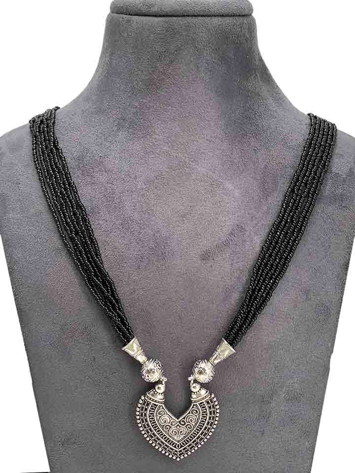 Oxidised Long Necklace Set in Black color - CNB9533