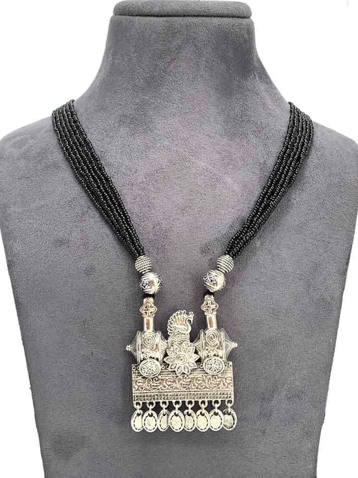 Oxidised Long Necklace Set in Black color - CNB9534