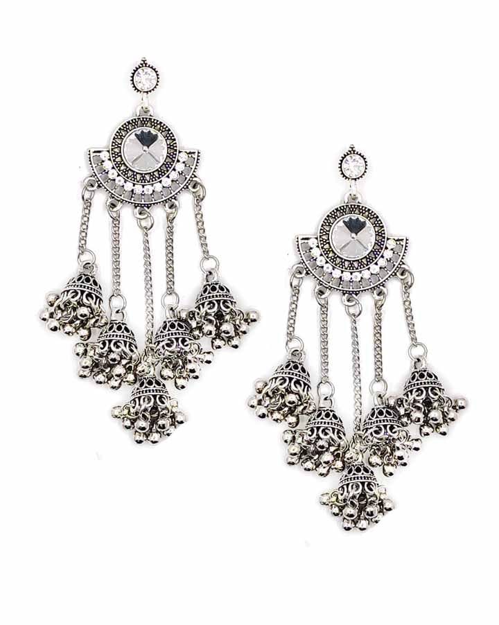 Jhumka Earrings in Oxidised Silver finish - CNB15450