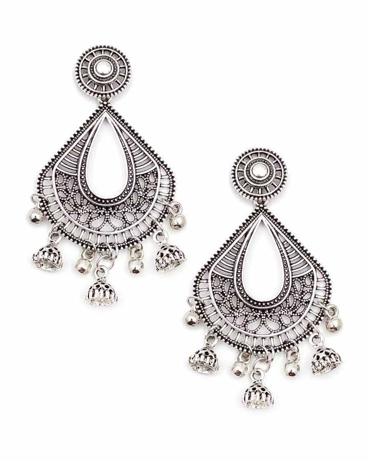 Oxidised Jhumka Earrings in Silver color - CNB15444