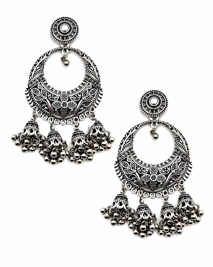 Oxidised Jhumka Earrings in Silver color - CNB15443