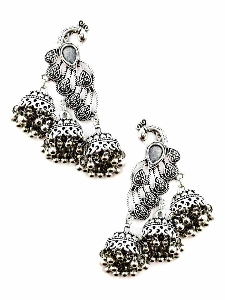 Oxidised Jhumka Earrings in Silver color - CNB15440