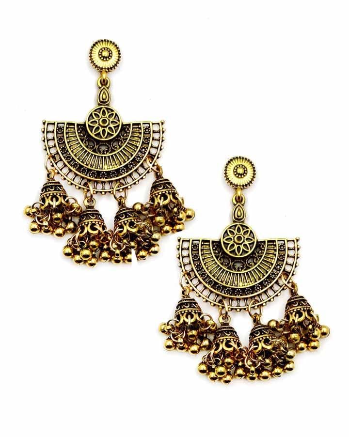 Oxidised Jhumka Earrings in Oxidised Gold color - CNB15436