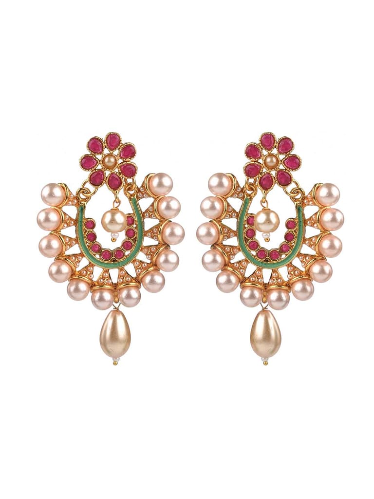 Antique Chandbali Earrings in Ruby color - CNB16205