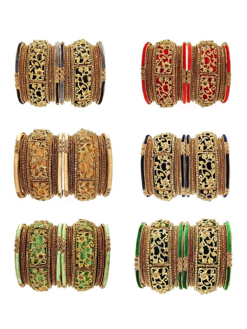 Velvet Chuda Bangles Set in assorted colors and pack of 6 - CNB3240