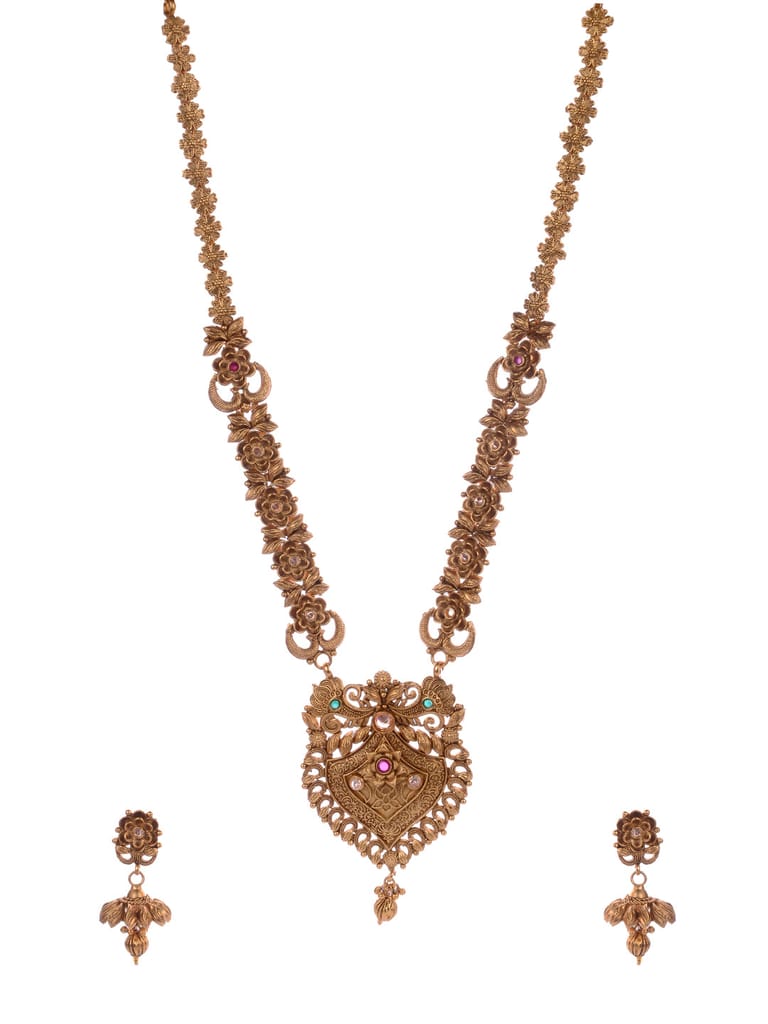 Rajwadi Gold Traditional Long Necklace set - CNB1174