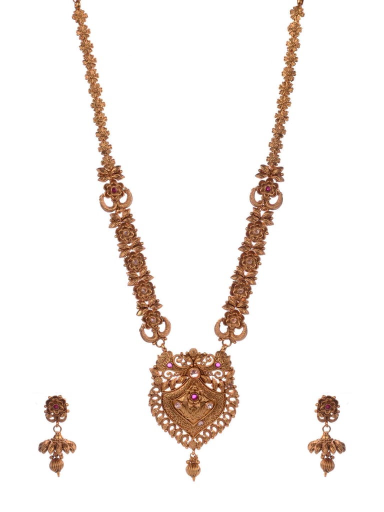 Rajwadi Gold Traditional Long Necklace set - CNB1175