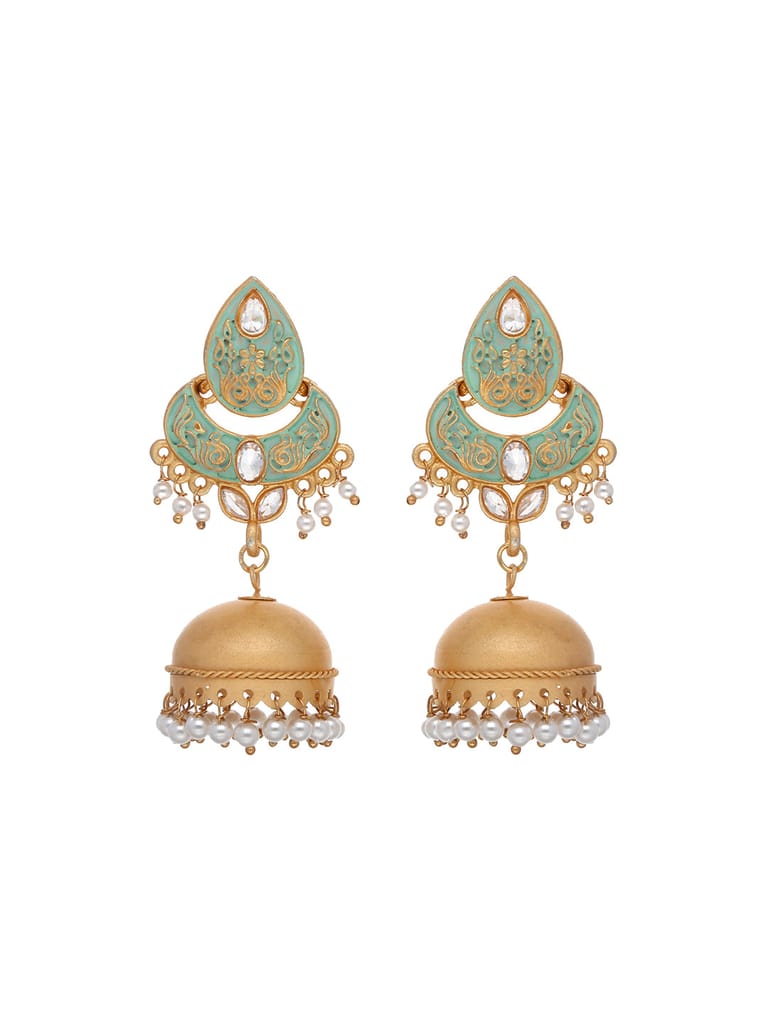 Reverse AD Jhumka Earrings in Gajari, Mint, Pink color - CNB4349