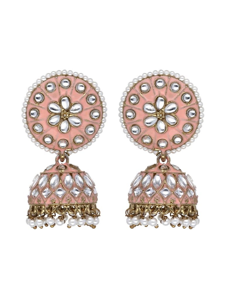 Kundan Jhumka Earrings in Maroon, Peach, Beige color - CNB4455