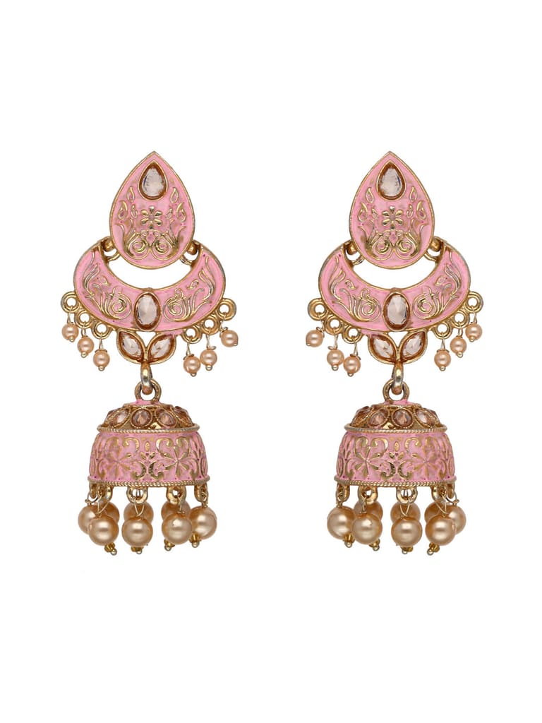 Reverse AD Jhumka Earrings in Pink, Ruby, Green color - CNB4395