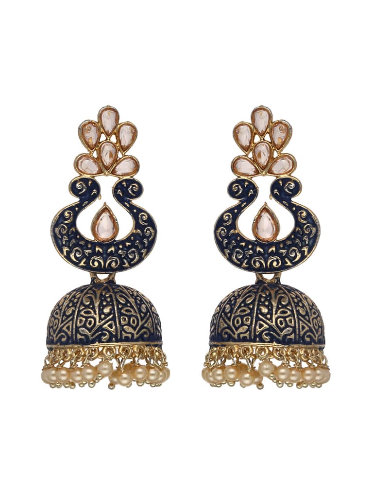 Reverse AD Jhumka Earrings in Montana, Ruby, Green color - CNB4428