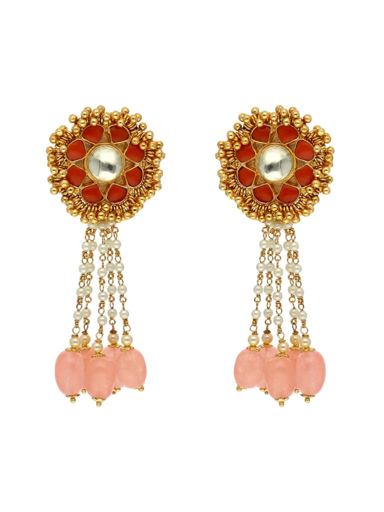 Kundan Long Earrings in Gold finish - MJA23 Kundan Long Earrings in Gold finish - MJA23
