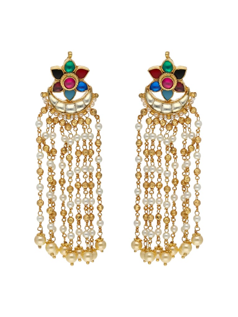 Kundan Long Earrings in Gold finish - MJA31 Kundan Long Earrings in Gold finish - MJA31