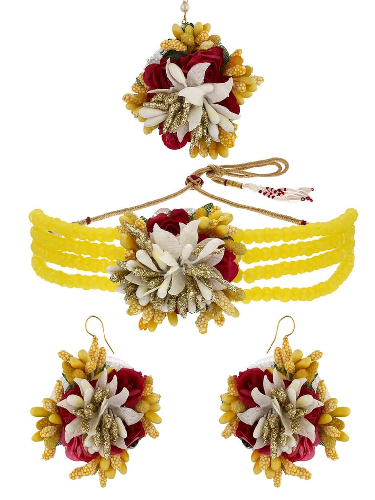 Floral Choker Necklace Set in Gold finish - KYR55 Floral Choker Necklace Set in Gold finish - KYR55