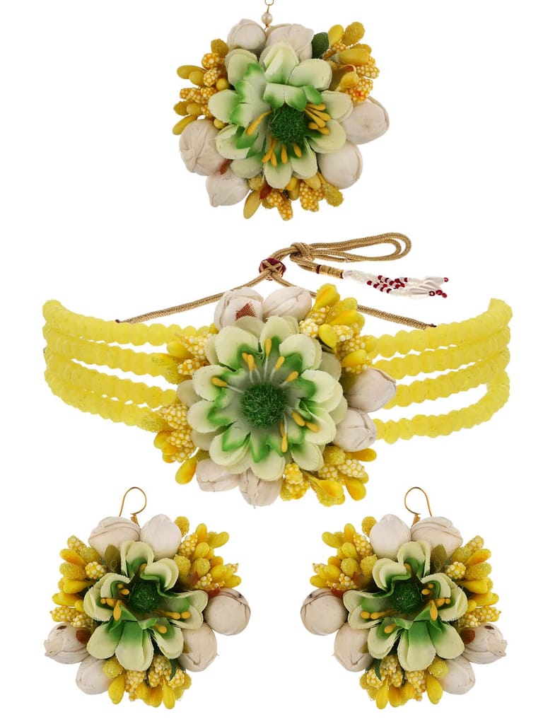 Floral Choker Necklace Set in Gold finish - KYR59 Floral Choker Necklace Set in Gold finish - KYR59