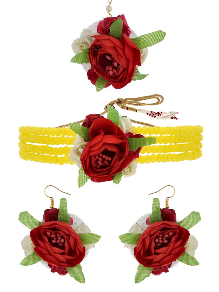 Floral Choker Necklace Set in Gold finish - KYR75 Floral Choker Necklace Set in Gold finish - KYR75
