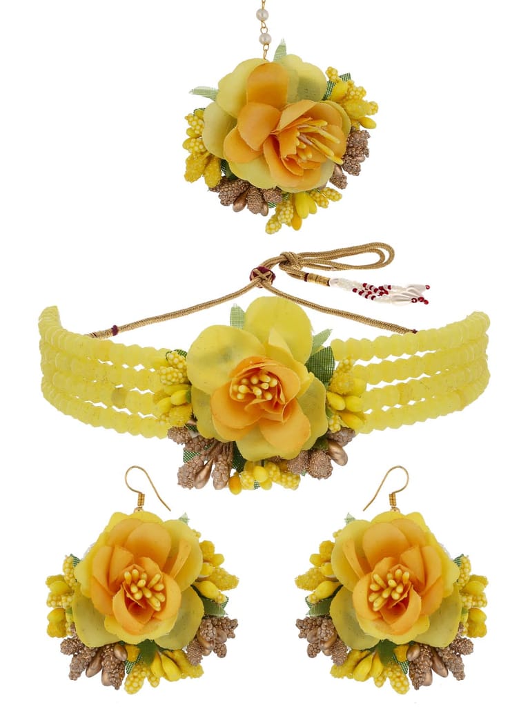 Floral Choker Necklace Set in Gold finish - KYR86