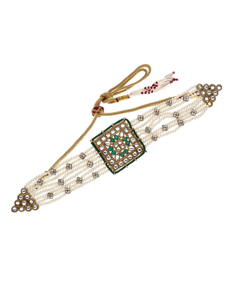 Kundan Choker Necklace Set in Mehendi finish - SJV16