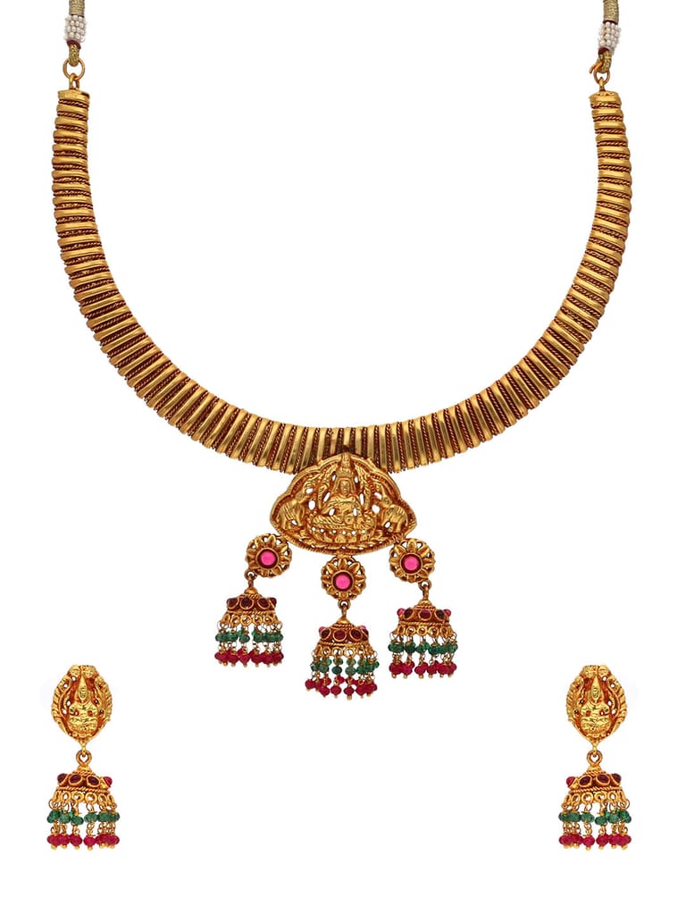 Temple Necklace Set in Ruby & Green color - JGN121