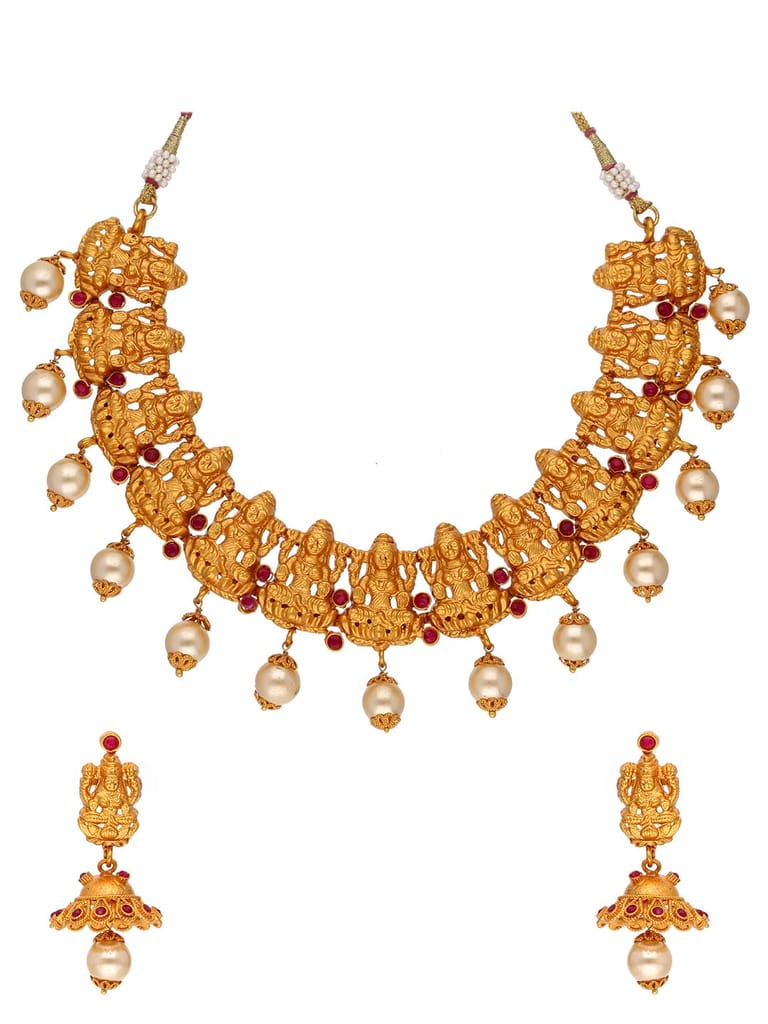 Temple Necklace Set in Ruby color - JGN130