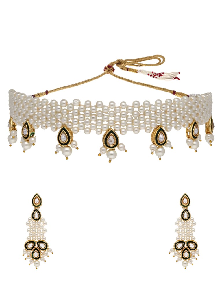 Pearls Choker Necklace Set in Gold finish - LAKC0012