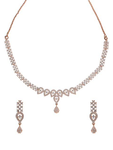 AD / CZ Necklace Set in White color - CNB5021