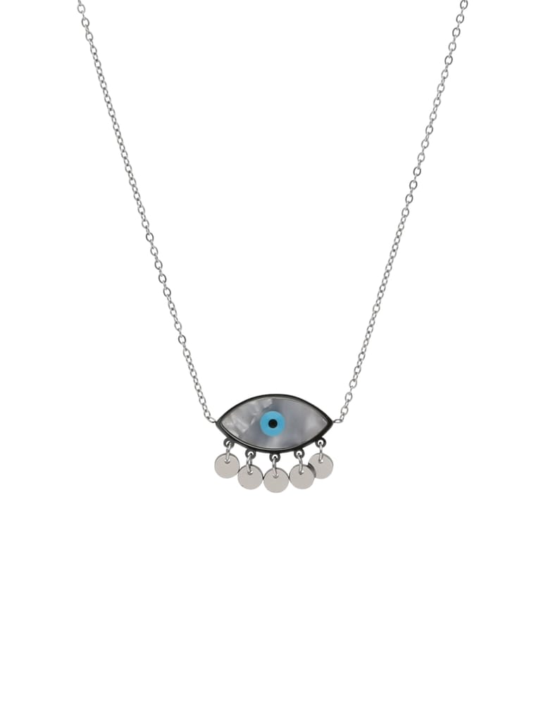 Evil Eye Pendant with Chain in Rhodium finish with MOP - WWA