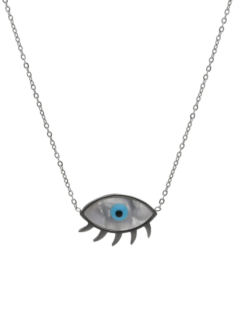Evil Eye Pendant with Chain in Rhodium finish with MOP - WWA