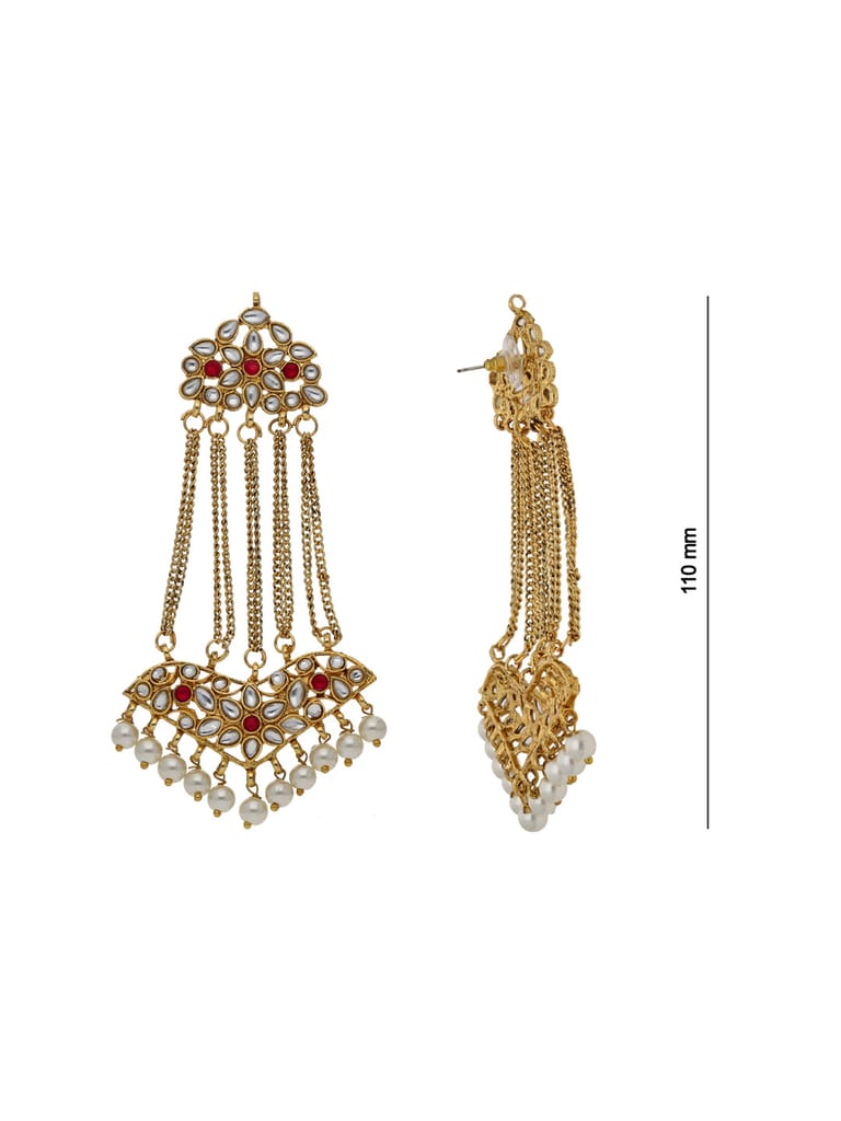 Traditional Long Earrings in Gold finish - 20382