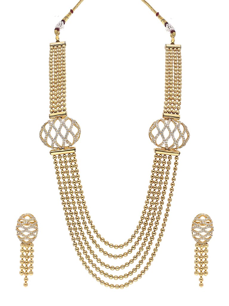 AD / CZ Long Necklace Set in Gold finish - SKH166