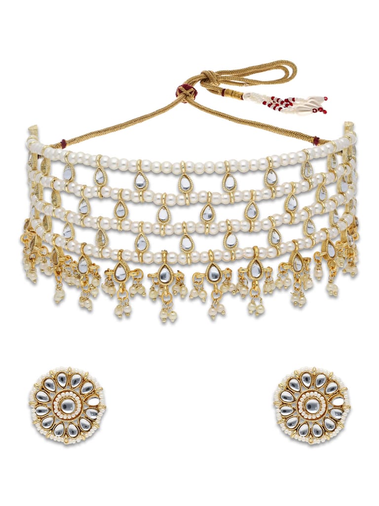 Kundan Choker Necklace Set in Gold finish - P5078