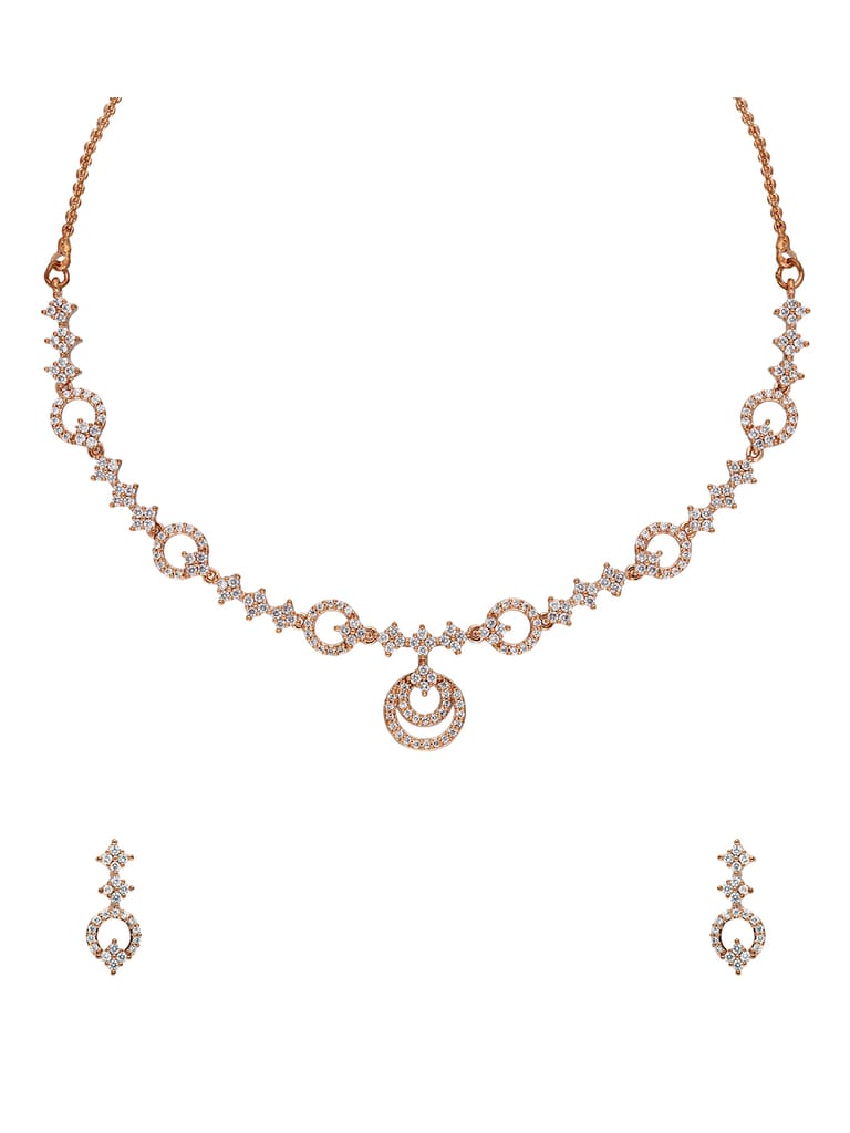 AD / CZ Necklace Set in Rose Gold finish - CNB843