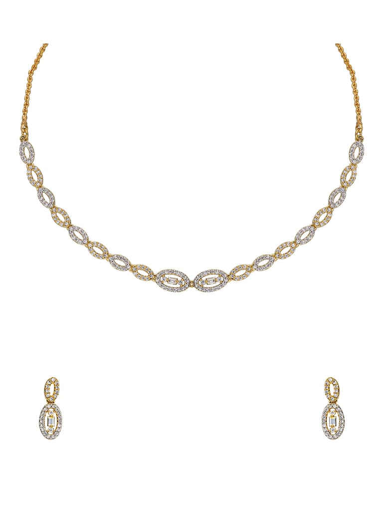 AD / CZ Necklace Set in Two Tone Finish - CNB850