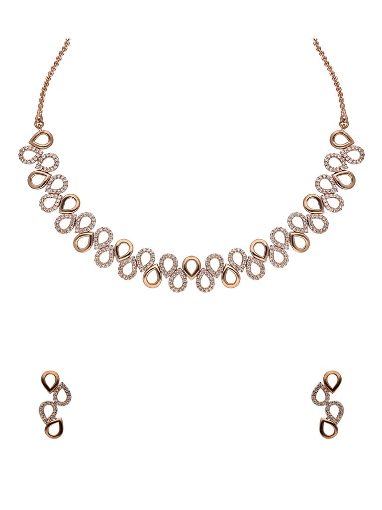 AD / CZ Necklace Set in Rose Gold Finish - CNB910
