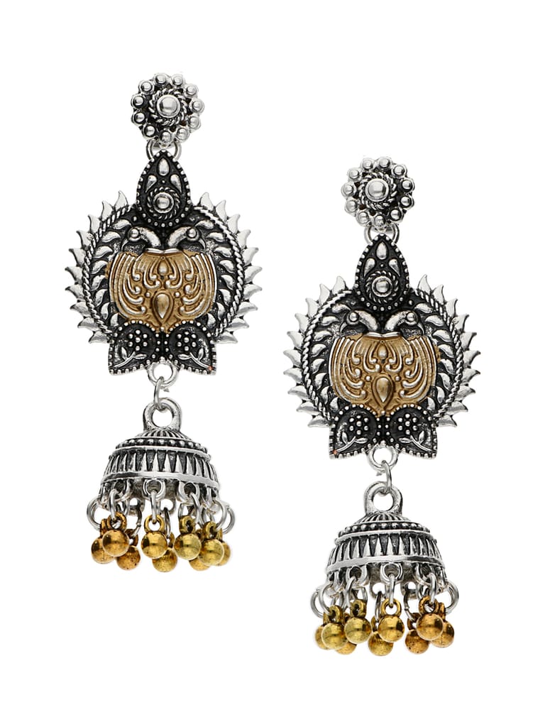 Oxidised Jhumka Earrings in Two Tone finish - S34170
